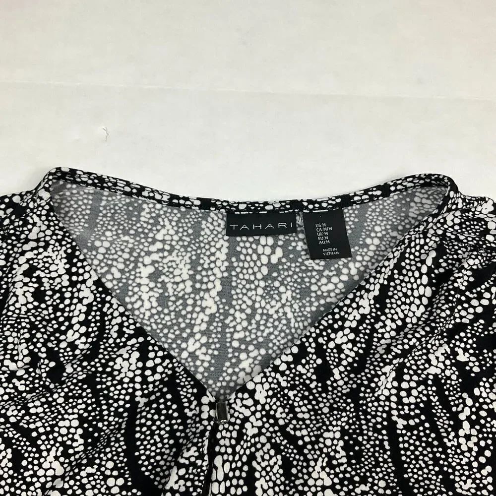 Tahari Soft Knit Top Abstract Print V-Neck Long Sleeve Y2K Work Casual Shirt M - Picture 4 of 12